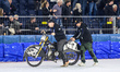 Jo Saetre's mechanics push his bike back to the pits after his fall during the Roelof Thij...