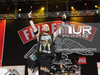Ivan Moody with Five Finger Death Punch performs during River City Rockfest at the AT&T Center on May 24, 2014 in San Antonio, Texas. (
