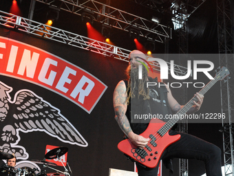 Chris Kael with Five Finger Death Punch performs during River City Rockfest at the AT&T Center on May 24, 2014 in San Antonio, Texas. (