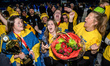 Swedish fans celebrate during the FIM Ice Speedway Gladiators World Championship, Final 4,...