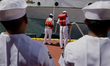 Members of the Secretariat of the Navy board the Mexican Training Ship Cuauhtemoc before s...