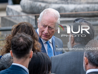 King Charles III and Queen Camilla visit the Colosseum in Rome, Italy, on April 8, 2025, during their state visit to The Republic of Italy.  by Massimo Valicchia/NurPhoto