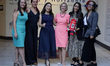 Susannah Goshko (salmon-colored dress), British Ambassador to Mexico, attends the inaugura...
