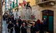 The Effigy of the Desolata is in the town center during the procession of the Desolata in...