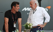 Mark Webber talks to David Richards, Motorsport UK President, during practice ahead of the...