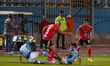 Al-Ahly player Ramy Rabea is in action with a Pyramids player during a match between Al Ah...