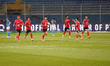 Al-Ahly players celebrate after scoring a goal during a match between Al Ahly and Pyramids...