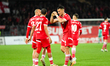 Players of Dinamo celebrate during the Universitatea Cluj vs. Dinamo match in the playoff...