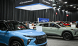 EDMONTON, CANADA - APRIL 13: A line of a new 2025 Chevrolet vehicles on display at the Ed...