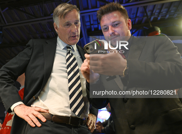 EDMONTON, CANADA – April 18:Maxime Bernier (L), leader of the People’s Party of Canada (PPC), met with supporters and local PPC candidates...