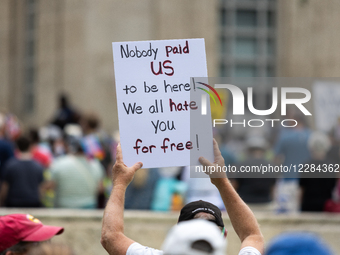 Demonstrators attend a rally at City Hall in Houston, Texas, on April 19, 2025, as part of a nationwide ''50501'' rally, which sees over 600... by Reginald Mathalone/NurPhoto