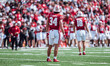 Wisconsin Badgers safety Charlie Jarvis #34 and safety Owen Arnett #18 look to the sidelin...