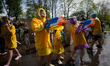 People take part in the traditional Wet Monday or Smigus Dyngus in Lodz, Poland on 21 Apri...