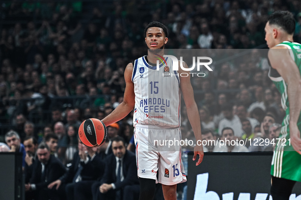 Perry Dozier Jr. of Anadolu Efes plays during the Euroleague, Game 1 Playoffs match between Panathinaikos AKTOR Athens and Anadolu Efes at O... by Stefanos Kyriazis/NurPhoto