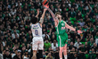 Shane Larkin of Anadolu Efes competes with Juancho Hernangomez of Panathinaikos AKTOR Athe...