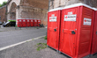 Mobile toilets are seen in Rome, Italy on 24 April, 2025. On Saturday the city is expected...