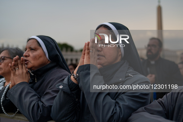 Nuns attend a rosary prayer in suffrage of Pope Francis in St. Peter's Square at the Vatican, on April 21, 2025. The Vatican announces on Mo... by Massimo Valicchia/NurPhoto