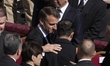 French President Emmanuel Macron is seen arriving at the Pope's Funeral at the Vatican in...