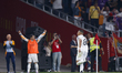 Kylian Mbappe of Real Madrid celebrates a goal during the Final Copa del Rey match between...