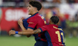 Pau Cubarsi and Raphinha Dias Belloli of FC Barcelona celebrate a goal during the Final Co...