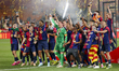 FC Barcelona players celebrate winning the Copa del Rey during the Final Copa del Rey matc...