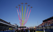 Patrulla Aguila formation with the Spanish flag on the riders before MotoGP during the rac...