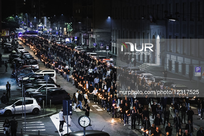The Torchlight Procession For The 50 Years Since The Murder Of Sergio Ramelli, 18-year-old Member Of MSI Killed In 1975 By Militants Of Avanguardia Operaia And In Memory Of Carlo Borsani And Enrico Pedenovi Organized By Far Right Activists In Milan