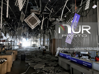 A Nova Poshta cargo department is damaged by the strike of one of the Russian drones that does not detonate during the attack on the city in... by Nina Liashonok/Ukrinform/NurPhoto