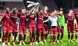 Players of CFR Cluj celebrate during the CFR Cluj vs. Universitatea Cluj match in the Roma...