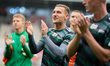 Bohdan Viunnyk celebrates victory in a game between KS Cracovia and Lechia Gdansk in Krako...
