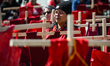 EDMONTON, CANADA - MAY 5:A symbolic memorial of wooden crosses and red dresses, honouring...
