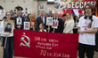 Georgy Zinoviev (center), Russian Ambassador to South Korea, joins over 200 members of the...
