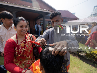 Nepali Hindu teenage and adolescent boys undergo the ritualistic tradition of Bratabandha at Pashupatinath Temple in Kathmandu, Nepal, on Ma... by Subaas Shrestha/NurPhoto