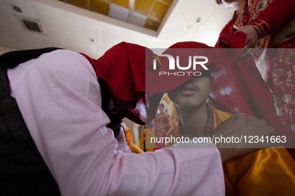 Nepali Hindu teenage and adolescent boys undergo the ritualistic tradition of Bratabandha at Pashupatinath Temple in Kathmandu, Nepal, on Ma... by Subaas Shrestha/NurPhoto