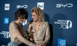 Valeria Golino and Tecla Insolia with David Di Donatello Awards attend the photocall durin...