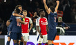PSG players celebrate at the end of the UEFA Champions League Semi-final Second Leg footba...