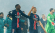 Ousmane Dembele of Paris Saint-Germain and Achraf Hakimi of Paris Saint-Germain celebrate...