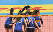 The Italian national volleyball team celebrates scoring during the BPER Test match between...