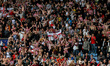Traveling Sunderland fans celebrate the win after the final whistle during the Sky Bet Cha...