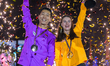 Sanghyeok Woo of South Korea and Yaroslava Mahuchiki of Ukraine celebrate with the trophy...