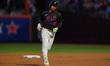 New York Mets' Francisco Lindor #12 rounds the bases after homering during the first innin...