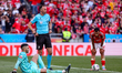 Rui Silva, goalkeeper of Sporting CP, is injured during the Liga Portugal Betclic match be...