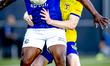 FC Den Bosch forward Danzell Gravenberch and SC Cambuur Leeuwarden defender Floris Smand p...