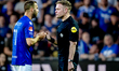 FC Den Bosch forward Danny Verbeek and referee Alex Bos participate in the match between D...