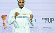 Former American basketball player and FIBA Global Ambassador, Carmelo Anthony, shows a res...
