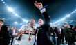 Dan Ndoye of Bologna FC celebrates the victory of the trophy with Bologna FC President Joe...