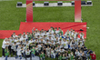Team Paksi FC celebrates the victory with the trophy after the match in the MOL Hungarian...