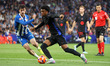 Antoniu Roca and Alejandro Balde play during the match between RCD Espanyol and FC Barcelo...