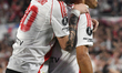 Maximiliano Meza of River Plate celebrates his goal with Franco Mastantuono during the mat...