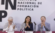 Nadya Rasheed (blue suit and keffiyeh), Palestinian ambassador to Mexico, is at the Nation...